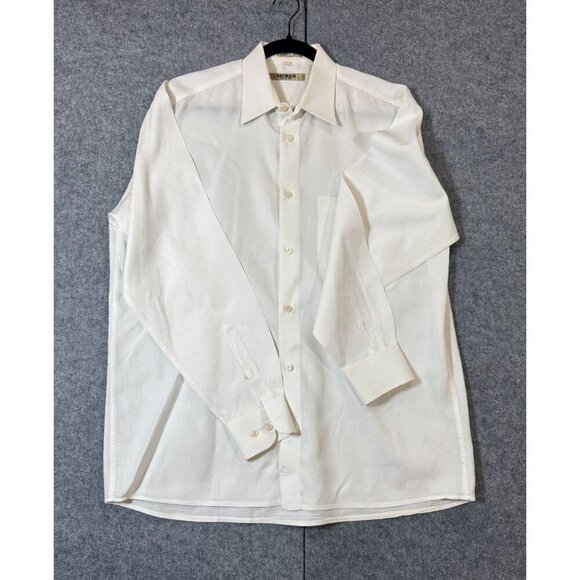 Bachrach Dress Shirt Men's 15.5-39 Ivory Cotton Business Long Sleeve Pleated - Picture 1 of 6